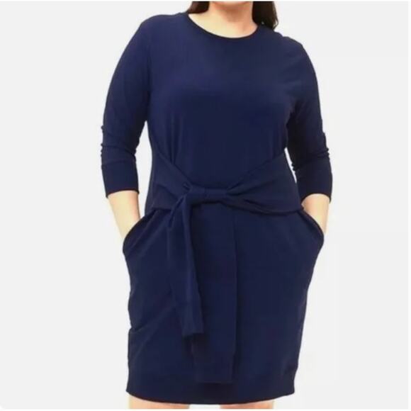 UNIVERSAL STANDARD Misa Tie Sleeve Sweatshirt Dress Navy Blue Sz 12 {U40} - Picture 1 of 5